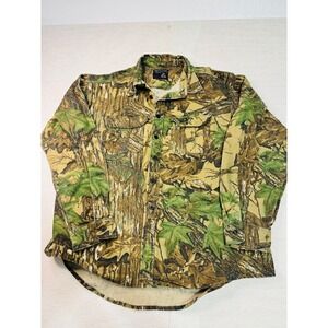 Vintage 90s Rattlers Brand Realtree Camo Hunting Shirt Mens USA Made Button Up
